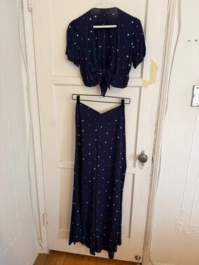 Morgan Lane Navy with red and white stars two piece crop top pants outfit
